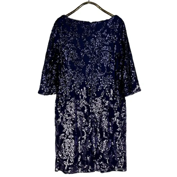 ADRIANNA PAPELL AP1E209365 OMBRE FLORAL SEQUIN EMBELLISHED SHEATH COCKTAIL DRESS - Picture 3 of 15